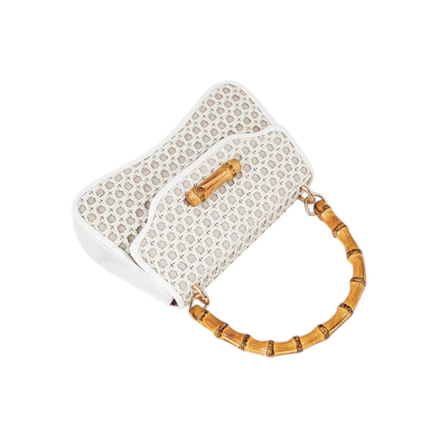 Suvra Woven Rattan Hand Bag with Bamboo Handle