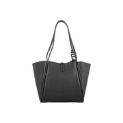 Suvra Black Faux Leather Tote Bag with Scarf Accent