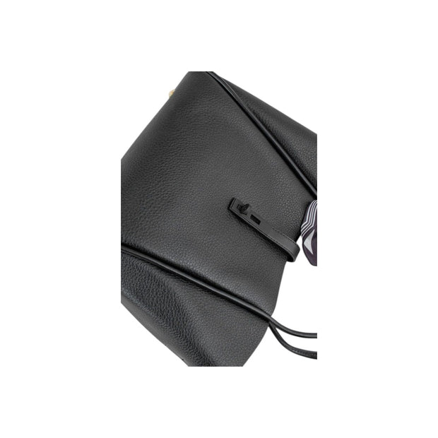 Suvra Black Faux Leather Tote Bag with Scarf Accent