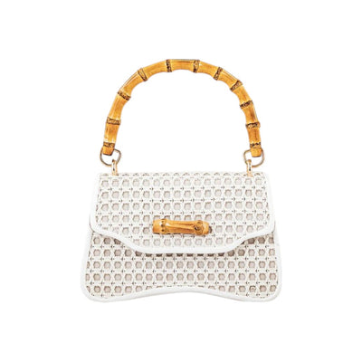 Suvra Woven Rattan Hand Bag with Bamboo Handle