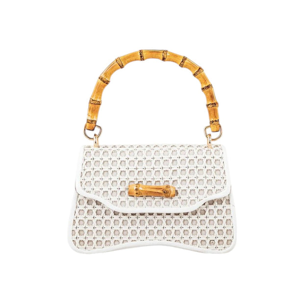 Suvra Woven Rattan Hand Bag with Bamboo Handle